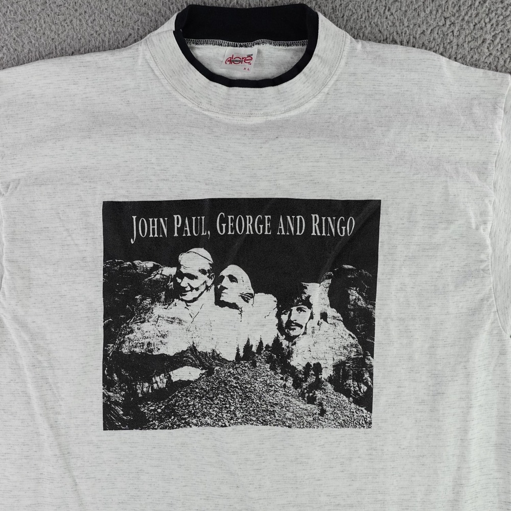Beattles Graphic T-Shirt Mens XL Gray John Paul George Ringo Ringer USA Made 90s